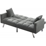 Futon Sofa Bed Convertible Sleeper – Modern Velvet Couch Loveseat | Two Seat Recliner Couch | Contemporary Love Seat Sofabed Living Room Furniture | Light Grey Velvet Futon