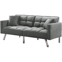 Futon Sofa Bed Convertible Sleeper – Modern Velvet Couch Loveseat | Two Seat Recliner Couch | Contemporary Love Seat Sofabed Living Room Furniture | Light Grey Velvet Futon