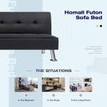 Homall Futon Sofa Bed Modern Collection Convertible Fabric Folding Recliner Lounge Couch for Living Room with Chrome Legs Black