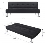 Homall Futon Sofa Bed Modern Collection Convertible Fabric Folding Recliner Lounge Couch for Living Room with Chrome Legs Black