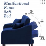 K.Nice 100% Velvet Convertible Folding Futon 74' Design-Compact Couch Bed Sloped Armrest Folding Recliner Futon Couch Sleeper Set with 2 Pillows Navy Blue Velet H107