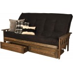 Kodiak Furniture Tucson Queen-Size Futon Set with Storage Drawers in Rustic Walnut Finish Suede Black Mattress