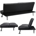 LUXURYGOODS Modern Faux Leather Reclining FUTON with CUPHOLDERS & Pillows Black