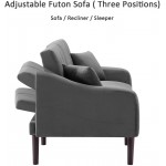 Olela Futon Sofa Bed Convertible Couch Bed with Armrests Modern Living Room Velvet Sofa Bed Folding Recliner Futon Couch Sleeper Set with Wood Legs,Grey