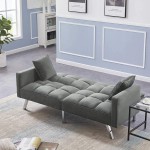 Olela Sleeper Sofa Bed Modern Tuft Futon Couch Convertible Loveseat Sleeper Reclining Sofa Bed Twin Size with Arms and 2 Pillows for Living Room Light Grey