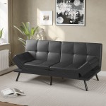 VIAGDO Convertible Futon Sofa Bed Sleeper Couch Faux Leather Couch Bed Sleeper Sofa with Adjustable Armrests for Overnight Guests for Apartment Office Small Space Living Room Black