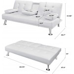 VICTONE Futon Sofa Bed Modern Faux Leather Couch Bed Convertible Folding Recliner for Living Room with 2 Cup Holders and Armrest White