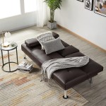 Yaheetech Modern Faux Leather Futon Set Convertible Recliner Sleeper Fold Up & Down Loveseat Reversible Daybed Guest Bed 3 Angles Adjustable 2 Cup-Holders Up to 772 lbs Espresso