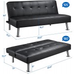 Yaheetech Modern Folding Futon Loveseat Black Faux Leather Futon Sleeper Bed Convertible Futon Couch Bed for Living Room