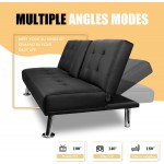 YESHOMY Futon Sofa Bed Modern Faux Leather Convertible Folding Lounge Couch for Living Room with 2 Cup Holders Removable Soft Armrest and Sturdy Metal Legs Black