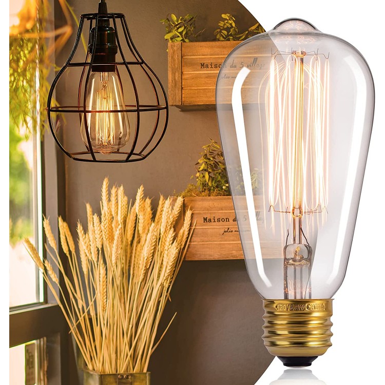 Minetom Vintage Edison Light Bulbs 6 Packs E26 Base Dimmable Antique Filament Light Bulbs 60 Watt Decorative Incandescent Light Bulbs Warm White Clear Bulb