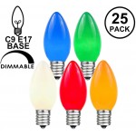 Novelty Lights 25 Pack C9 Ceramic Outdoor String Light Christmas Replacement Bulbs Multi E17 C9 Base 7 Watt