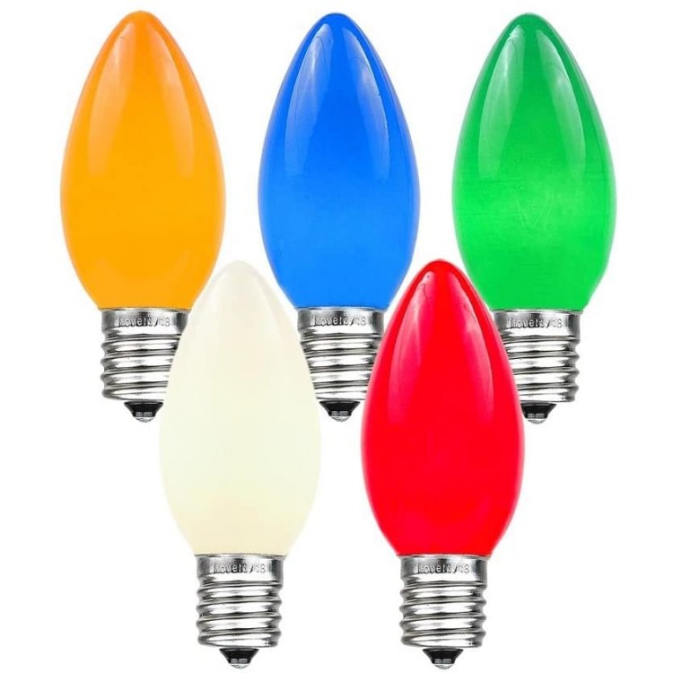 Novelty Lights 25 Pack C9 Ceramic Outdoor String Light Christmas Replacement Bulbs Multi E17 C9 Base 7 Watt