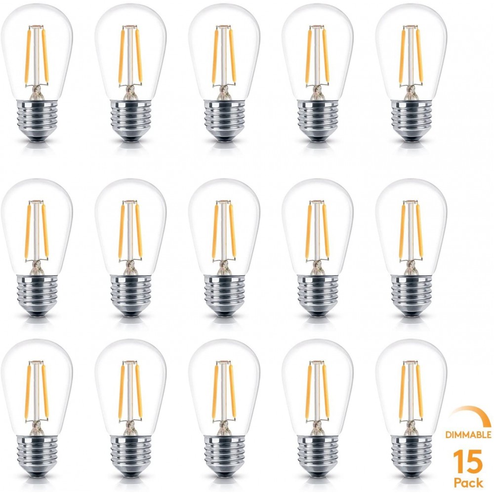 Brightech Ambience PRO Replacement LED Light Bulbs 2 Watt Vintage LED Edison Bulbs 2500K Warm White Dimmable Outdoor String Lights Bulbs E26 Base 15 Pack