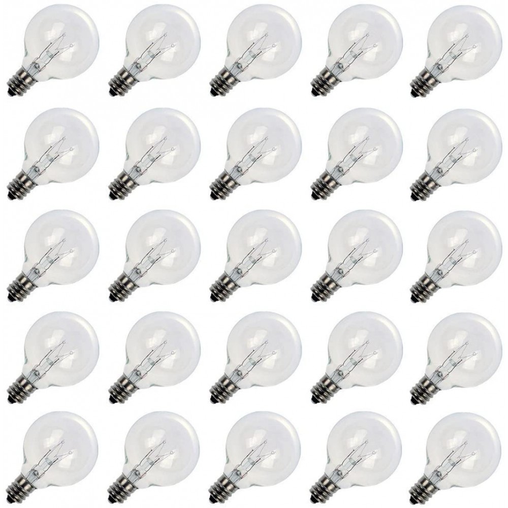Clear Globe G40 Replacement Bulbs E12 Screw Base Light Bulbs 1.5-Inch Pack of 25