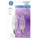 GE Lighting Crystal Clear Chandelier Light Bulbs Bent Tip Decorative 25-Watt 220 Lumen E12 Candelabra Base 8-Pack