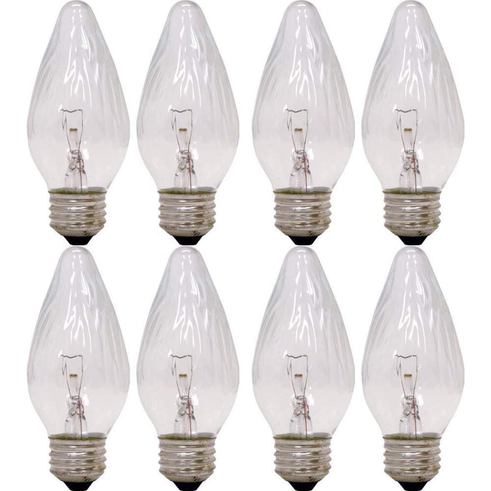 GE Lighting F15 Auradescent Incandescent Candelabra Light Bulbs Flame Tip Clear Finish Decorative F Type 40-Watt 350 Lumen E26 Medium Base 8-Pack