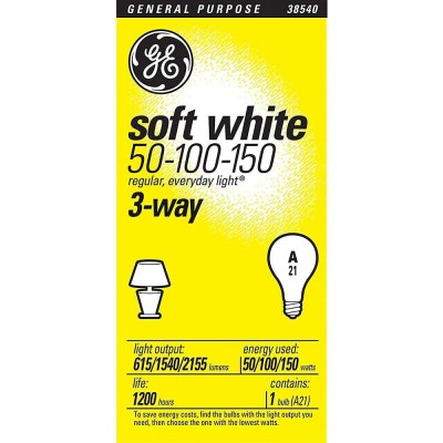 GE SoftWhite Light Bulb 3-Way 50 100 150 Watt 1 Pack