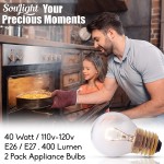 Oven Light Bulbs – 40 Watt Appliance Replacement Bulbs for Oven Stove Refrigerator Microwave. Incandescent High Temp G45 E26 E27 Socket. Standard Lead-Free Base 400 Lumens Clear. 4 Pack