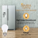 Simba Lighting Appliance Light Bulb A15 25W 6 Pack Incandescent Mini-Standard Shape with E26 Standard Medium Screw Base for Refrigerators Ovens 110V 120V 130V Dimmable 2700K Warm White