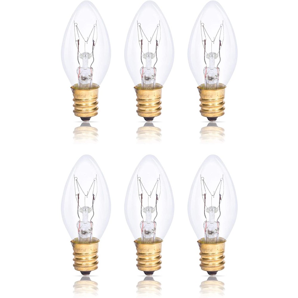 Simba Lighting C7 7W Replacement Bulb 6 Pack for Night Light Clear Candle Shape 120V E12 Candelabra Base Dimmable 2700K Warm White