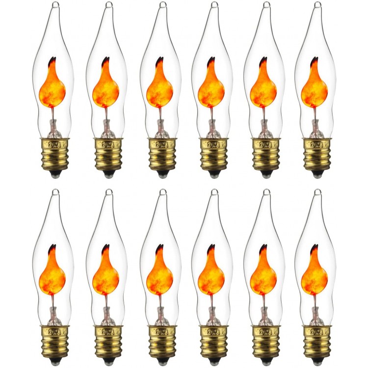 Sunlite 01506-SU Petite Chandelier Flicker Flame Light Bulb Candelabra Base E12 Clear 12 Pack