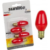 Sunlite 7C7 R CD4 Incandescent 7-Watt Candelabra Based C7 Night Light Colored Bulb Red 4 Pack