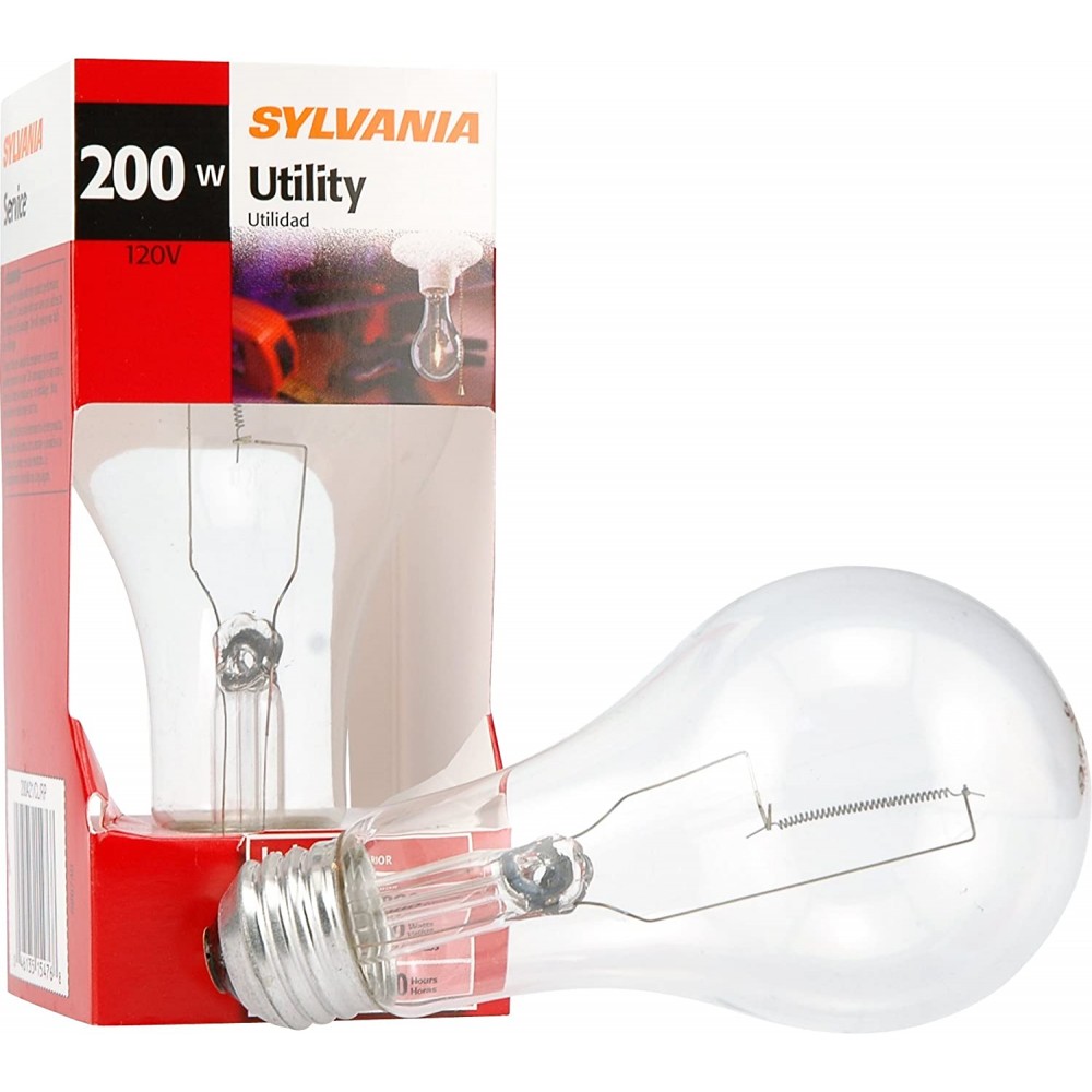 SYLVANIA Incandescent 200W A21 Utility Light Bulb 3880 Lumens 2850K Medium Base Clear Soft White 1 Pack 15476