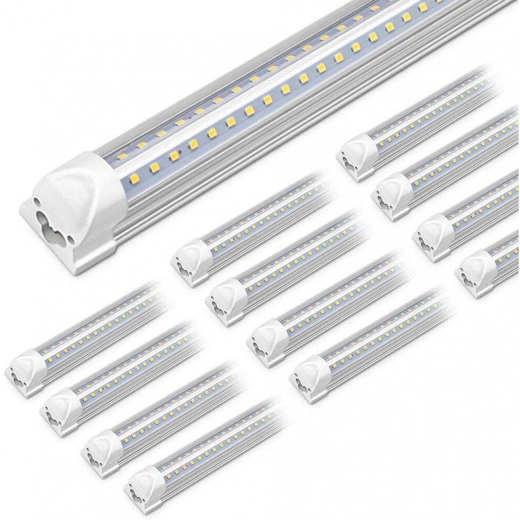 12-Pack Kihung 8ft LED Shop Light Fixture 75W 9750lm 6000K 96'' T8 Integrated LED Tube 8 Foot Linkable LED Bulbs for Garage Warehouse V Shape 8’ LED Strip Clear Lens Hardwired Installation