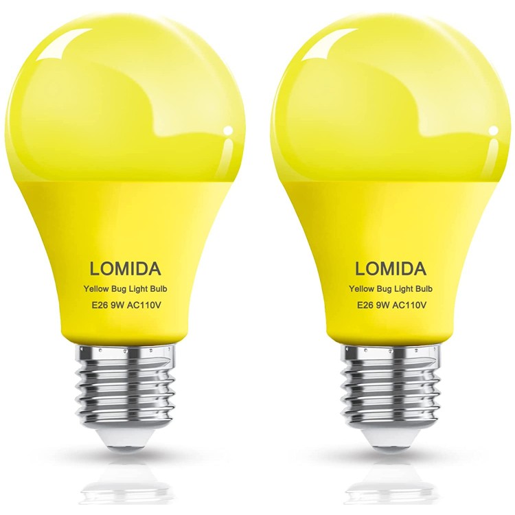 2 Pack LOMIDA Amber Yellow LED Bug Light Bulbs ,9W Replace to100W Bug Light  E26 Base LED Bug Lights for Outdoor Porch Light Decorative Lighting Lamps  Bedroom Night Light Bulb,Non-Dimmable