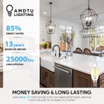 AMDTU 4000k LED Chandelier Light Bulbs,Dimmable E12 Daylight White,6w 60Watt Equivalent for Dining Room,Kitchen 6pack,LED Candelabra Light Bulbs