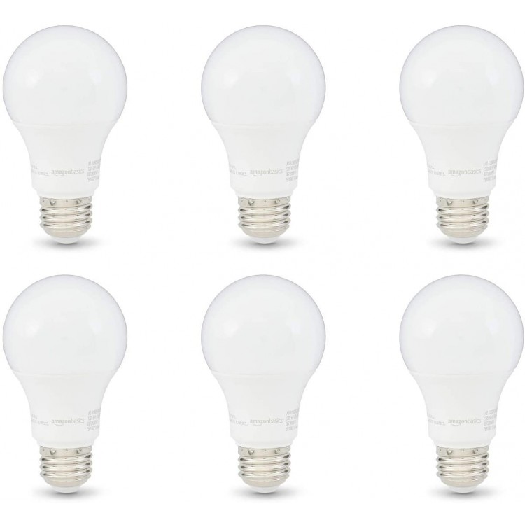 Basics 60W Equivalent Soft White Dimmable 10,000 Hour Lifetime A19 LED Light Bulb | 6-Pack