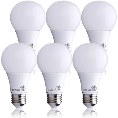 Bioluz LED 60 Watt LED Light Bulbs 4000K Cool White 9 Watts = 60W Non-Dimmable A19 LED Light Bulbs 6 Pack