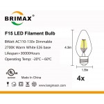 BRIMAX F15 8W Led Porch Light Bulb Outdoor LED Post Bulb for 75W 80W Incandescent Equivalent E26 Medium Base Dimmable 2700K Warm White Flame Wrinkle Glass for Ceiling Fan and Lantern Lamp 4pack