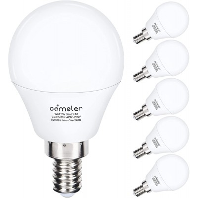 Comzler A15 LED Bulbs 60W Equivalent Warm White 2700K,E12 Small Base LED Round Light Bulb for Ceiling Fan No Dimmable，6 Pack