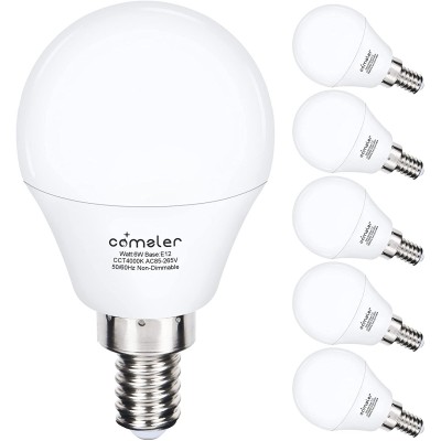 Comzler Ceiling Fan Light Bulbs Small Light Bulb 60 watt Equivalent 4000K Neutral White Candelabra E12 Base A15 Shape Light Bulbs for Ceiling Fan,600lm,Non-Dimmable Pack of 6