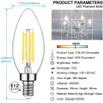 Dimmable E12 Candelabra LED Bulbs 40W Equivalent Daylight White 5000K 4W Filament LED Chandelier Light Bulbs B11 Vintage Edison Clear Candle lamp Decorative Candelabra Base Pack of 12