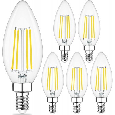 Dimmable E12 Candelabra LED Bulbs 5000K Daylight 60W Equivalent,Cotanic Ceiling Fan Light Bulbs,Type B Candle Bulbs,C35 Filament LED Chandelier Bulbs Clear Glass,600LM,6 Pack