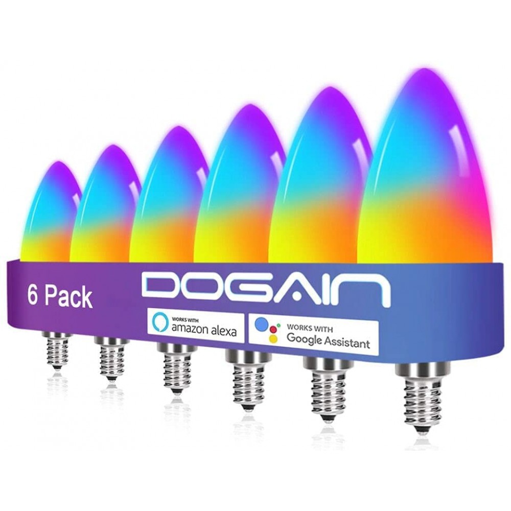 DOGAIN Smart Light Bulbs E12 Base LED Light Bulb Color Changing WiFi-Bluetooth Lights Compatible with Alexa Google Home Tunable White Candelabra Bulbs 360 lm 35w Equivalent 6 Pack