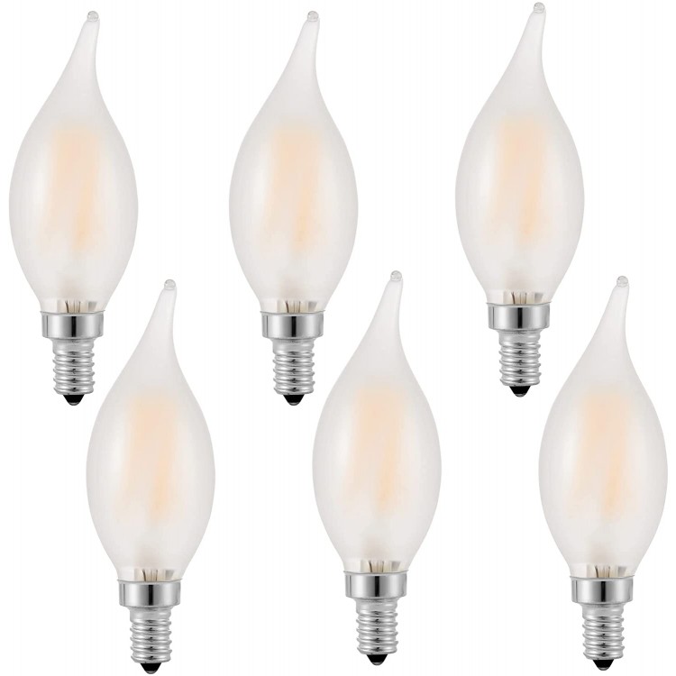 E12 Candelabra Bulb 60watt,AMDTU Frosted LED Chandelier Light Bulbs 2700k Warm White,B11 Flame Bent Tip Shape,Dimmable,for Ceiling Fan,Dining Room，Kitchen Fixture,6 Pack Candelabra Led Light Bulbs