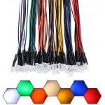 EDGELEC 56pcs 7 Colors x 8pcs 12 Volt LED Lights Emitting Diodes Pre Wired DC 12v 5mm LED Assorted Kit Clear Lens- White Warm-White Red Yellow Green Blue Orange Small LED Lamps
