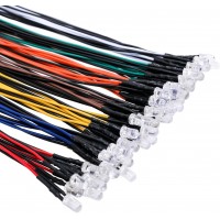 EDGELEC 56pcs 7 Colors x 8pcs 12 Volt LED Lights Emitting Diodes Pre Wired DC 12v 5mm LED Assorted Kit Clear Lens- White Warm-White Red Yellow Green Blue Orange Small LED Lamps