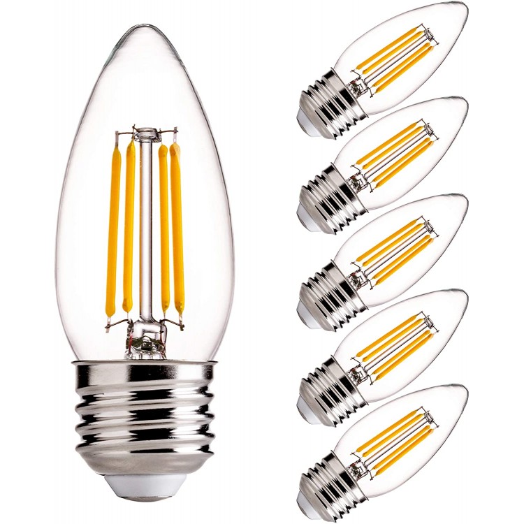 FLSNT Dimmable LED Candelabra Light Bulbs 60W Equivalent E26 Base 4.5W B11 LED Chandelier Candle Light Bulbs 2700K Soft White 6 Pack