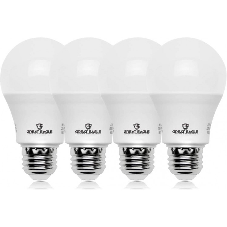 GREAT EAGLE LIGHTING CORPORATION A19 LED Light Bulb 6W 40W Equivalent UL Listed 4000K Cool White 450 Lumens Non-dimmable Standard Replacement 4 Pack