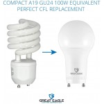 GREAT EAGLE LIGHTING CORPORATION LED GU24 Base A19 Shape 9W 60W Equivalent Dimmable 5000K Daylight 750 Lumens UL Listed Twist-in Light Bulb 4-Pack