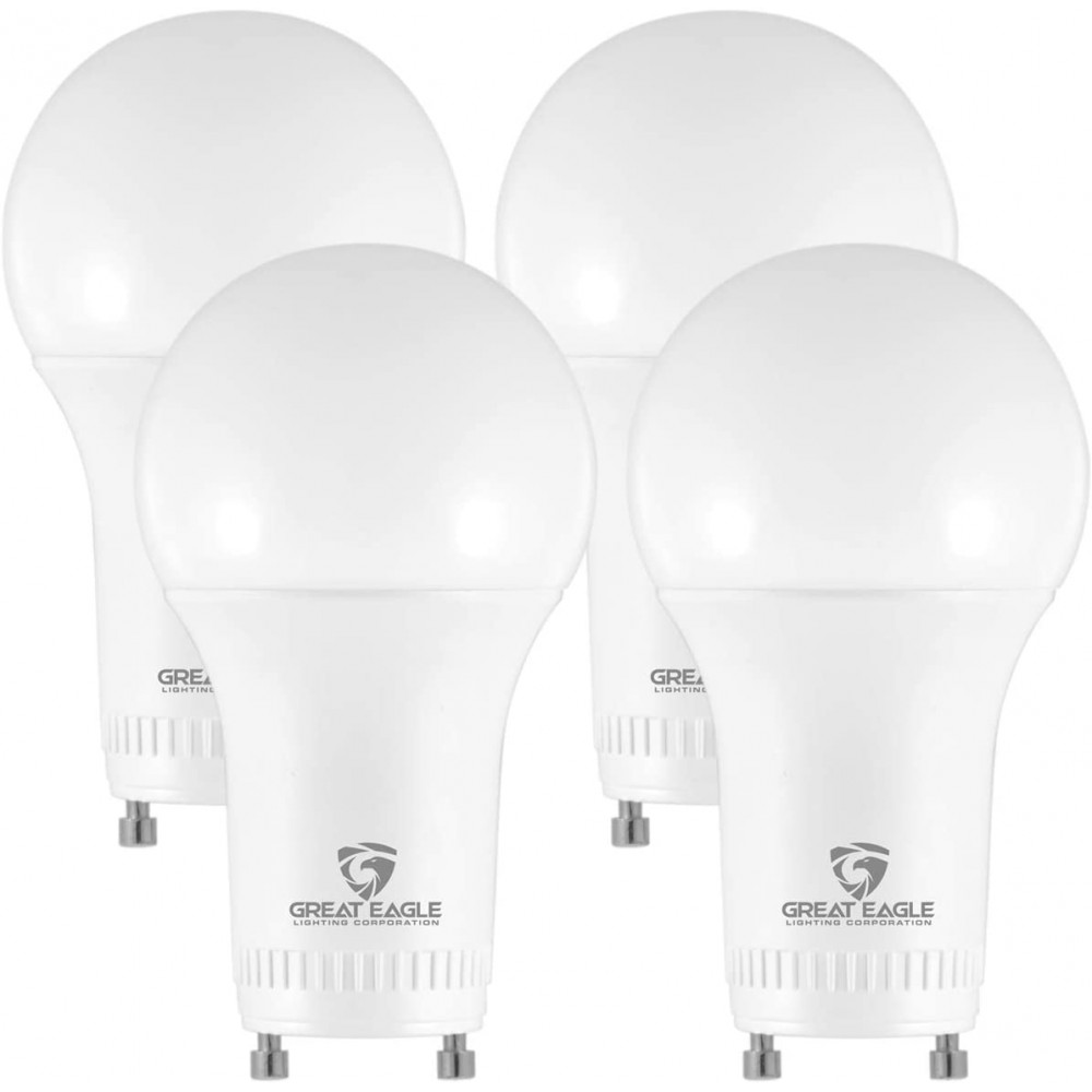 GREAT EAGLE LIGHTING CORPORATION LED GU24 Base A19 Shape 9W 60W Equivalent Dimmable 5000K Daylight 750 Lumens UL Listed Twist-in Light Bulb 4-Pack