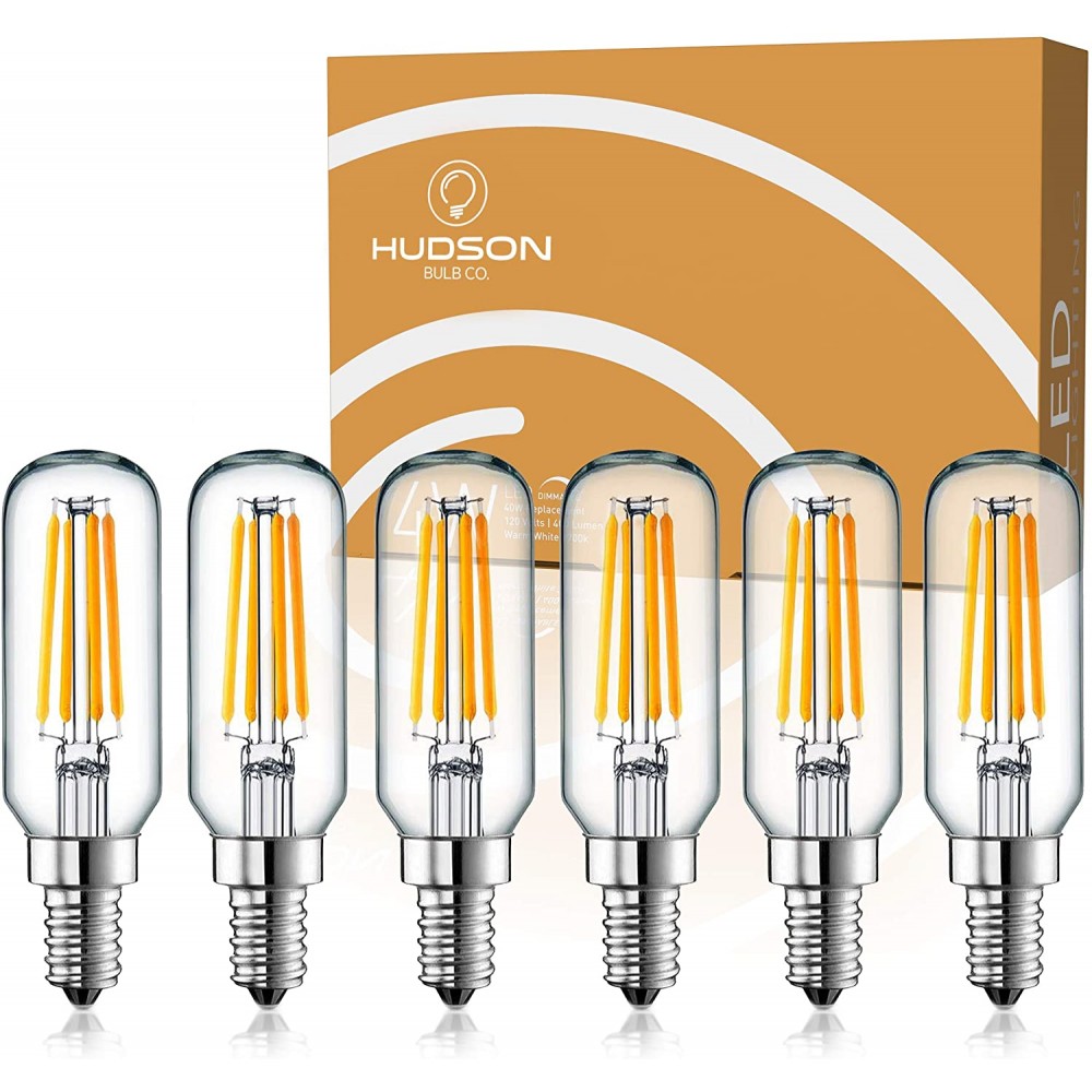 Hudson 4W LED Candelabra Light Bulb 6 Pack 3000K Dimmable T6 U Shaped Warm White Chandelier Bulbs 40W Equivalent E12 Small Base T25 UL Listed Indoor Outdoor Candle Light LED Bulbs