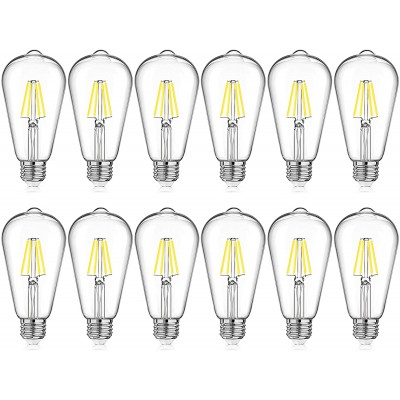 LED Edison Bulb Dimmable Daylight White 5000K 40W Equivalent 4W Vintage ST64 LED Filament Light Bulbs E26 Medium Base Pack of 12