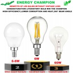 LiteHistory E12 led Bulb dimmable 6W Equal e12 Candelabra Bulb 60 watt A15 LED Bulb for Ceiling Fan,Chandeliers,Wall sconces Warm White 2700K 600LM AC120V Clear 6Pack