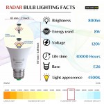 Motion Sensor Light Bulb Radar 800lm Daylight Outdoor Indoor Dusk to Dawn Motion Activated LED Bulbs for Porch Garage Basement Stairwell E26 A19 4500K Security